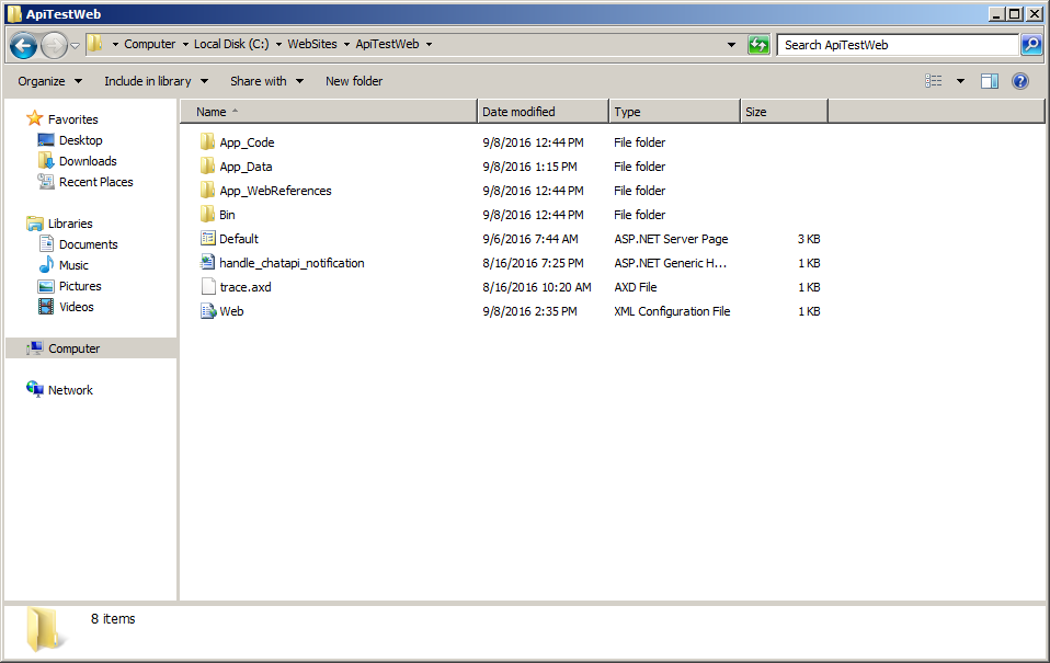 The API demo files copied into a new website folder