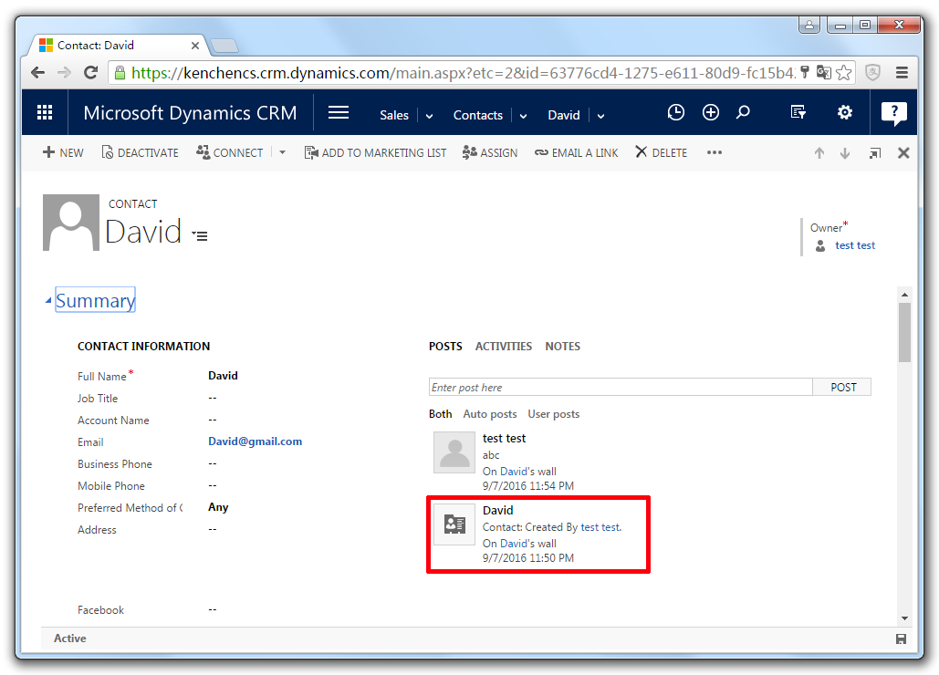 The conversation arriving in Dynamics CRM as a new case