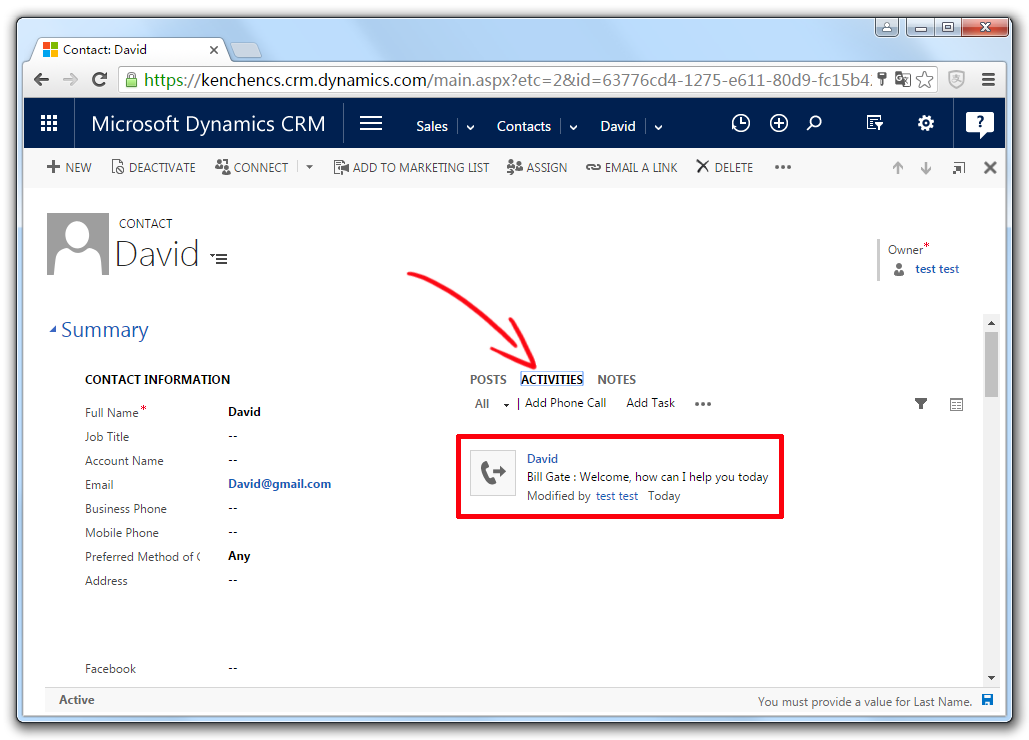 The completed case in Dynamics CRM with the chat transcript attached