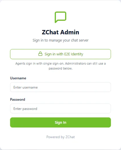 DChat sign-in page with a Sign in with identity provider button above the username and password fields