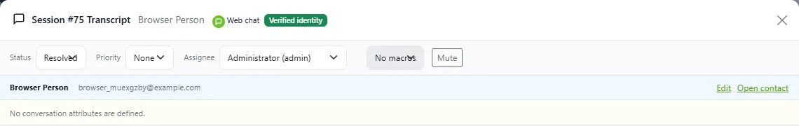 DChat conversation header with a Verified identity badge next to the web chat channel
