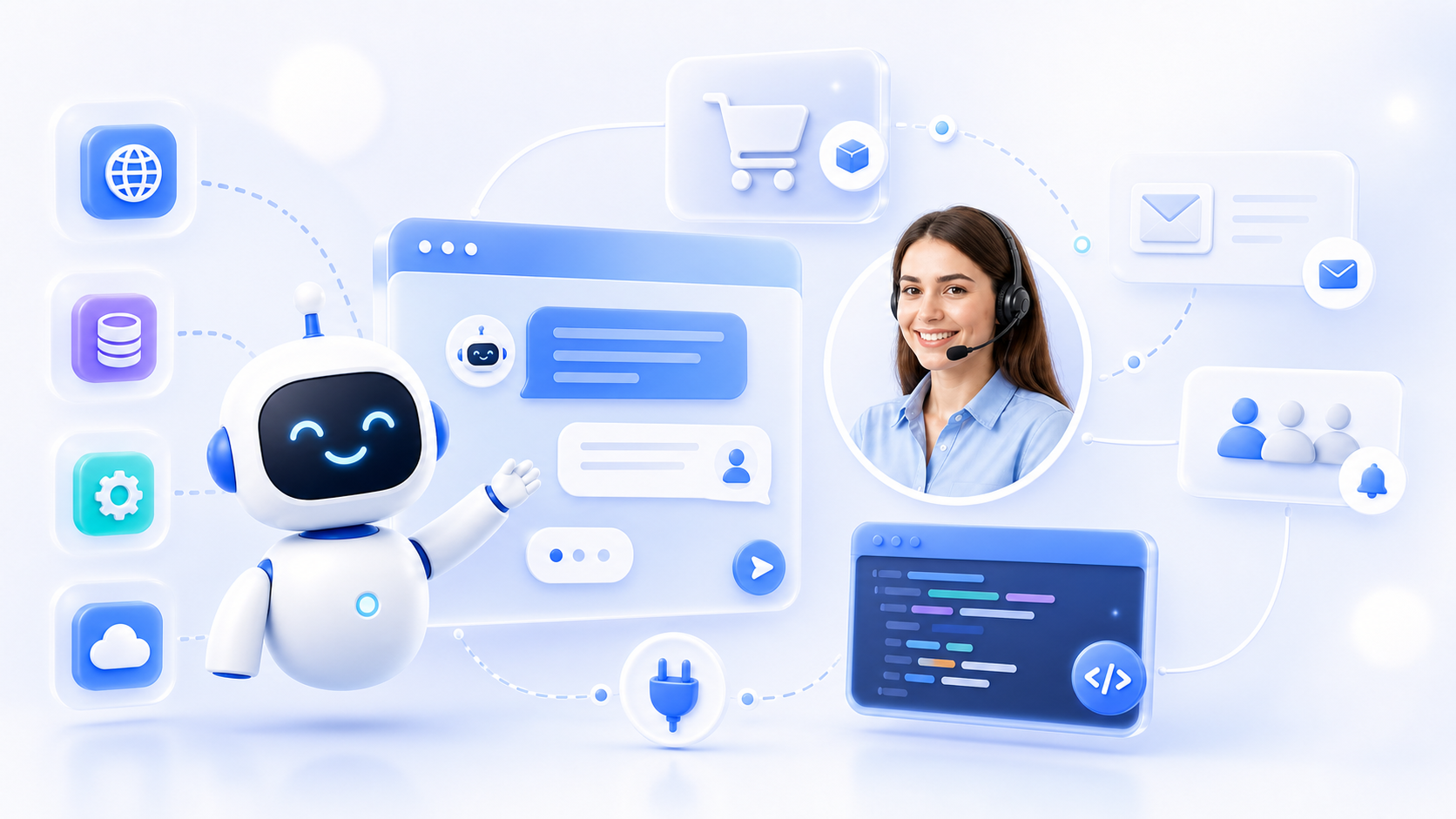 Dchat AI assistant and headset support agent with private deployment and integration cards