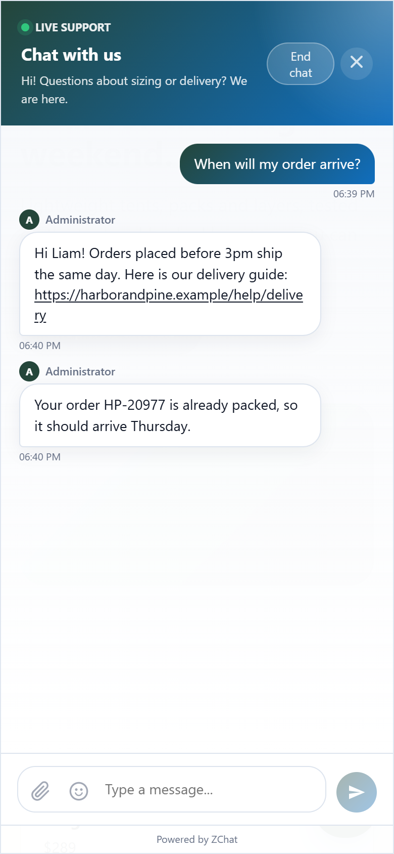 DChat chat window on a phone